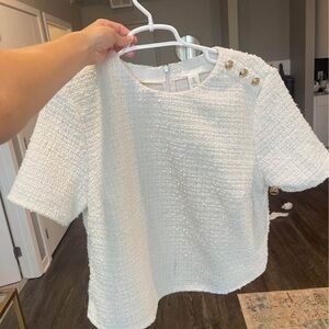 H&M White Textured Blouse with Gold Buttons